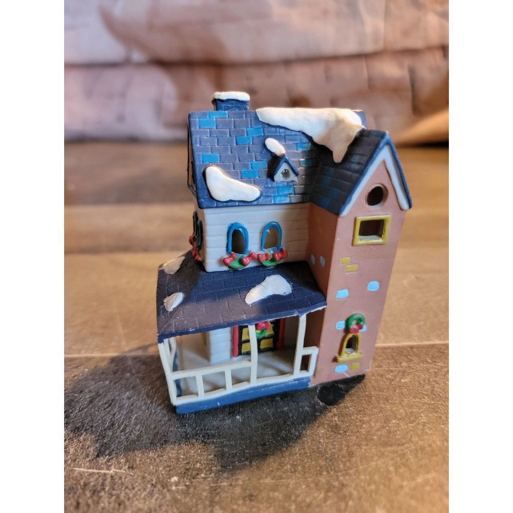 Hard rubber snow blue pourch Mistletoe‎ house xmas village accessory toy